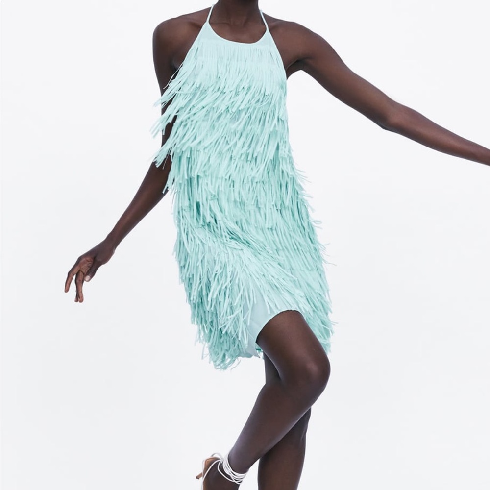 ZARA short fringed dress